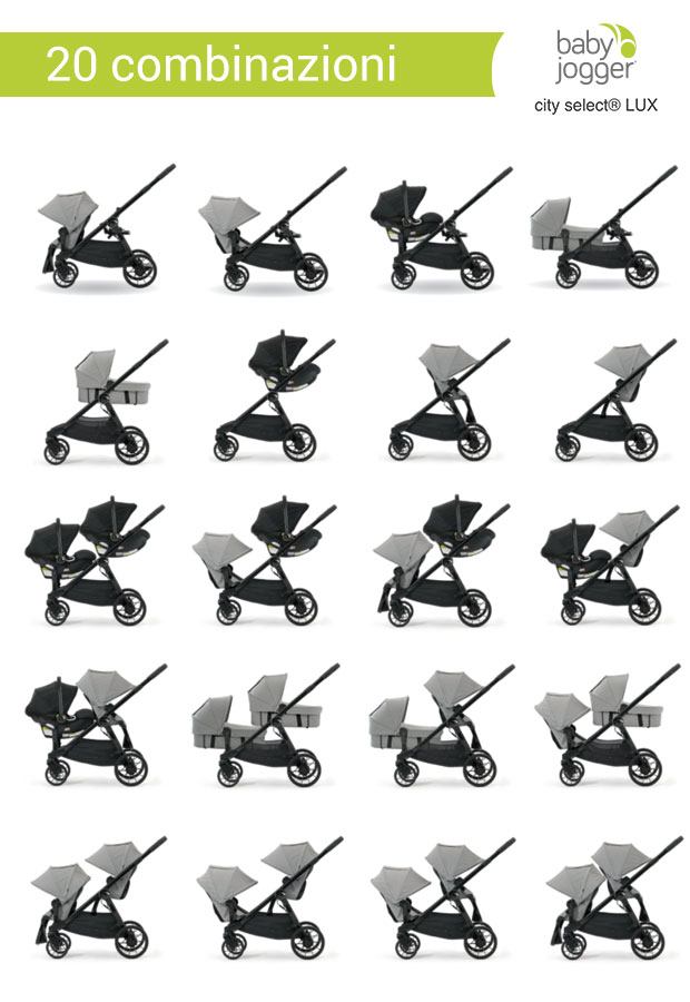 Baby Jogger City Select Lux - passeggino singolo, gemellare, fratellare 2017 - le 20 combinazioni - cercapasseggini