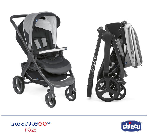 Chicco Trio StyleGo Up i-Size 2018 - vista del passeggino aperto e chiuso - cercapasseggini