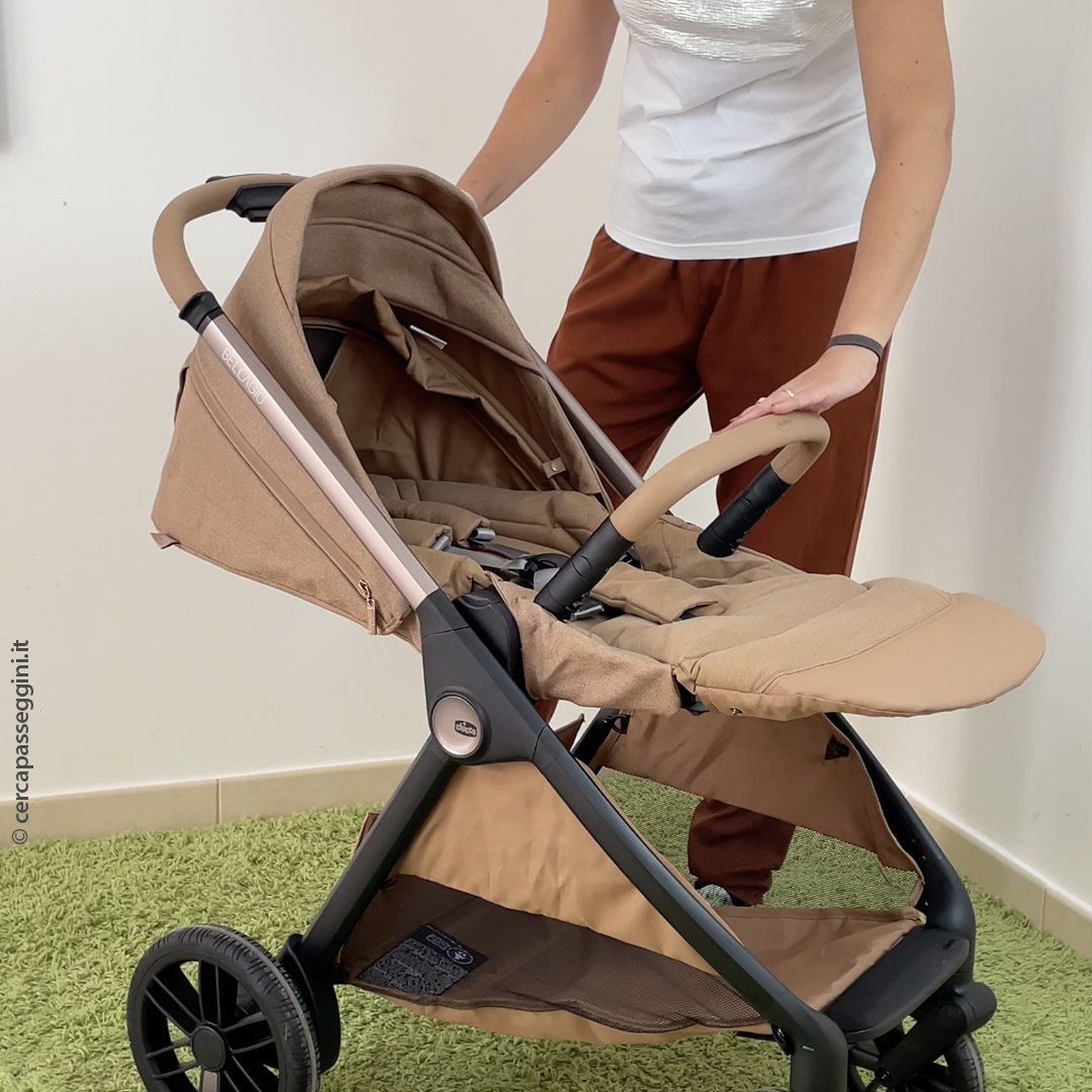 Chicco Trio Bellagio - colore Caramel - vista della seduta con schienale reclinato