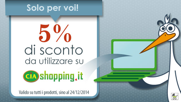 Buono sconto del 5% su tutti i prodotti acquistati online - Cercapasseggini