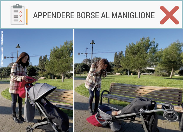 Gli errori comuni da non fare con il passeggino - appendere borse al maniglione