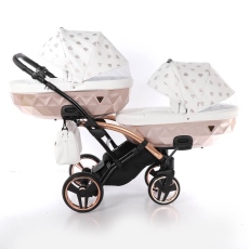 Passeggino Gemellare Junama Glow Slim Gemellare collezione 2024 Bianco Oro Rosa