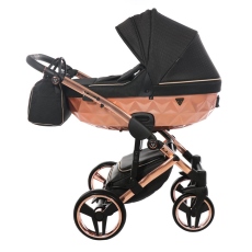 Passeggino Trio Junama Mirror collezione 2024 Nero Telaio Oro Rosa