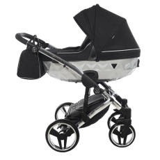 Passeggino Trio Junama Mirror Satin Tessuto collezione 2024 Nero Grey Cromato