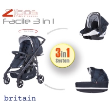 Passeggino Trio Zibos Facile collezione 2016 Britain Black