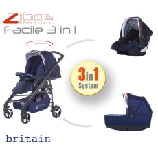 Passeggino Trio Zibos Facile collezione 2016 Britain Blu