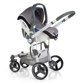 Vista laterale della versione Travel System con seggiolino auto Zero - colore Argento - Passeggino Trio Be Cool Trio Bandit 3 Cocoon