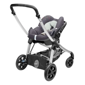 Vista del seggiolino auto Pebble su telaio - colore: Confetti - Passeggino Quattro Ruote Bebe Confort Elea