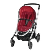 Vista diagonale con parapioggia applicato - Colore: Robin Red - Passeggino Quattro Ruote Bebe Confort Elea