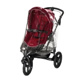 Vista diagonale con parapioggia applicato - Colore: Raspberry Red - Passeggino Tre Ruote Bebe Confort High Trek