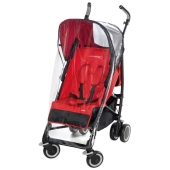 Vista diagonale con parapioggia applicato - Colore: Intense Red - Passeggino Quattro Ruote Bebe Confort Lana