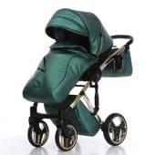 Vista diagonale del passeggino con coprigambe - Passeggino Trio Junama Fluo Star