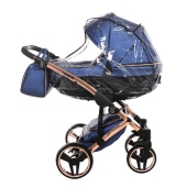 Vista laterale con navicella installata e parapioggia - Passeggino Trio Junama Fluo