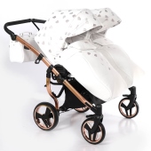 Vista diagonale con coprigambe - Passeggino Gemellare Junama Glow Gemellare