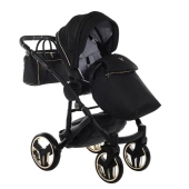 Vista diagonale con coprigambe - Passeggino Trio Junama Mirror Satin