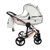 Vista laterale con navicella installata e parapioggia - Passeggino Trio Junama S-Class
