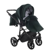 Vista diagonale del passeggino con coprigambe - Passeggino Trio Junama Space Velur