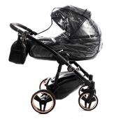 Vista laterale con navicella installata e parapioggia - Passeggino Trio Junama Termo