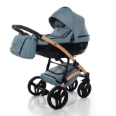 Vista diagonale con navicella installata - Passeggino Trio Junama Vegan