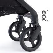 Dettaglio delle ruote anteriori con sospensioni - Passeggino Leggero RECARO Lexa Elite