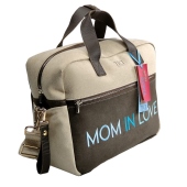 Vista diagonale - TICI Handmade Zaino Mommy Bag Marrone e Avana
