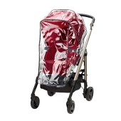 Vista del passeggino con il parapioggia - colore: Raspberry Red - Passeggino Quattro Ruote Bebe Confort New Loola