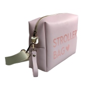 Vista diagonale rosa - TICI Handmade Stroller Bag