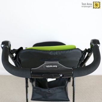 Brevi Mini Large - Telaio - vista frontale maniglione. Particolare meccanismo per apertura e chiusura passeggino