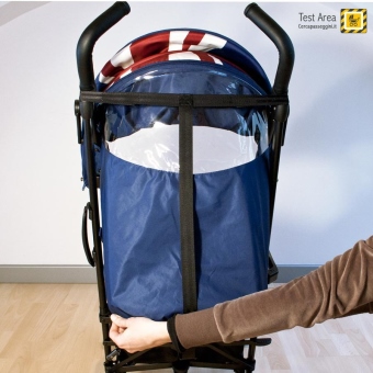 Easywalker MINI Buggy - Vista della falda posteriore della capottina, che copre la seduta quando lo schienale  reclinato